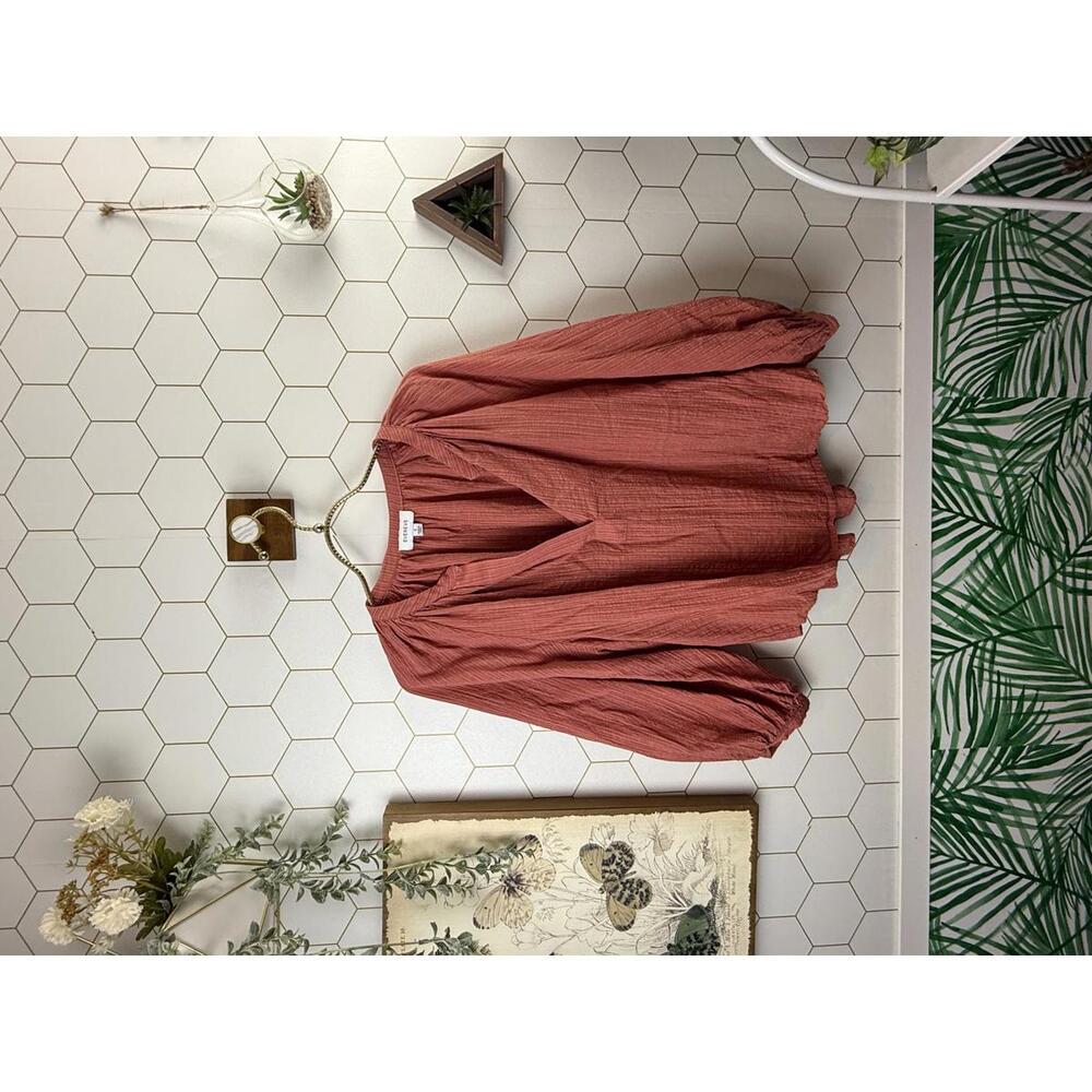 Evereve The Ruched Air Lightweight Red Cotton Bohemian Blouse - Size - Small